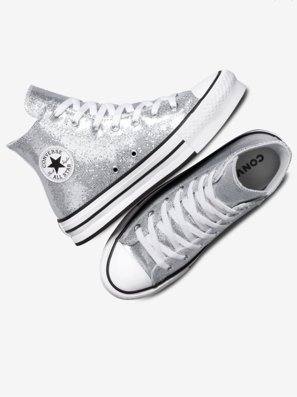 Converse Chuck Taylor Glitter All Star EVA Lift Hi Silver/White/Barely Grey 11